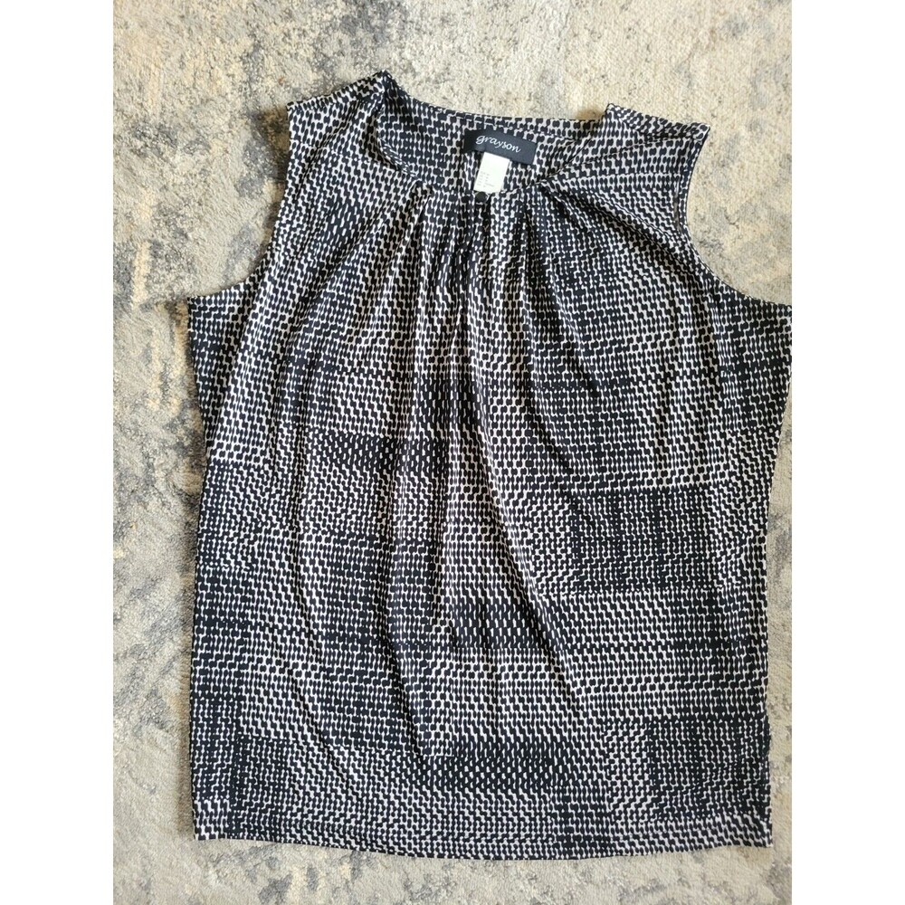 Grayson Womens Tank Top Geometric Sleeveless Crewneck Black White Size Med Work